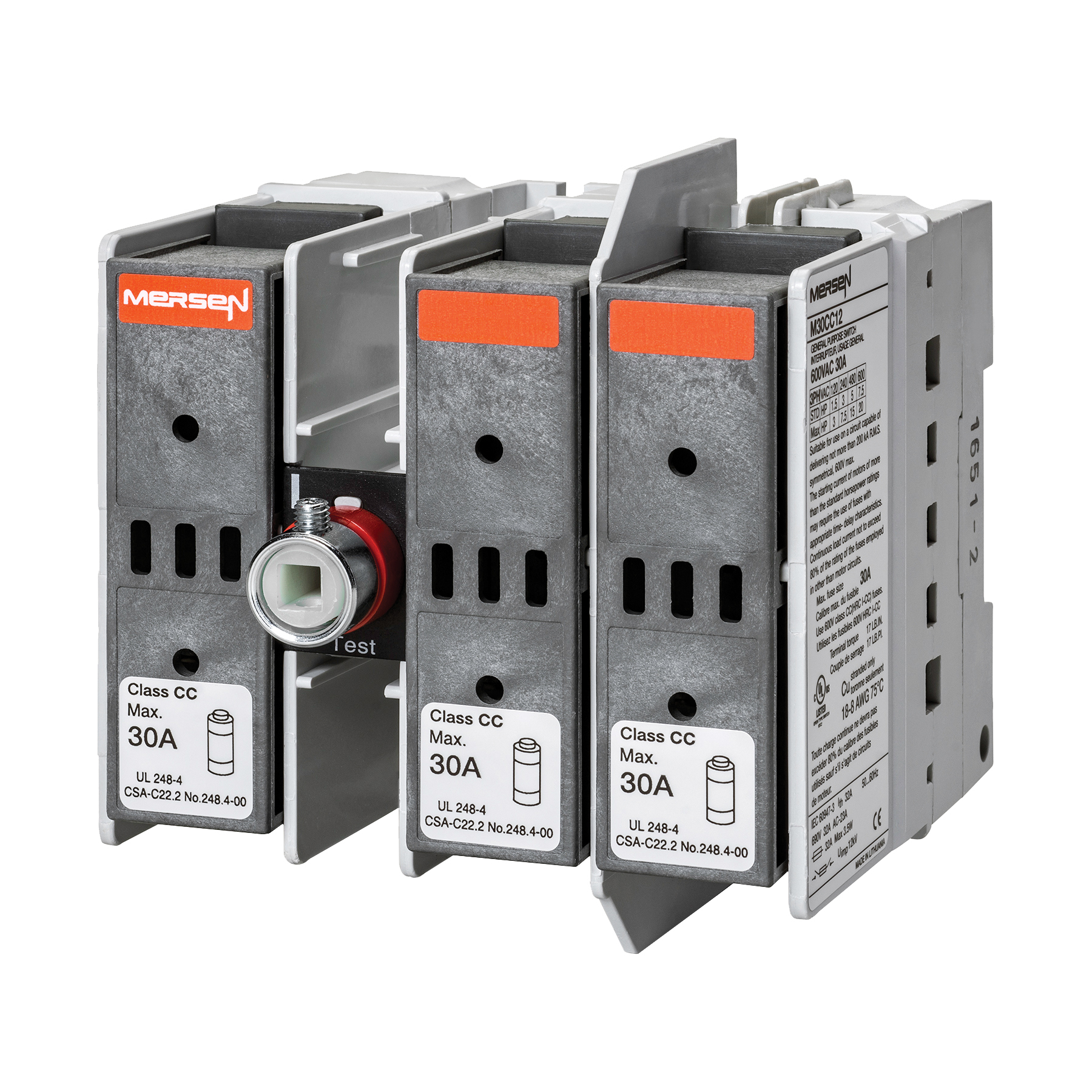 UL 98 Fusible Switch 600VAC Class CC 30A 3-Pole Configuration: 1-2