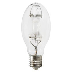 320W METALARC PULSE START quartz metal halide lamp, high output, position dedicated, reduced color shift, E39 base, ED28 bulb, enclosed fixture rated, base up through horizontal, clear, 4300K