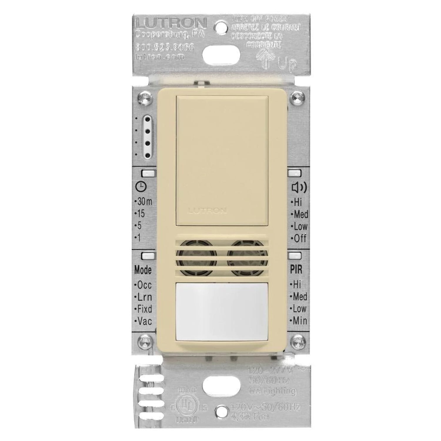 Maestro Dual Technology (Dual Tech) vacancy sensor switch, applies exclusive XCT Technology for minor and fine motion detection in ivory