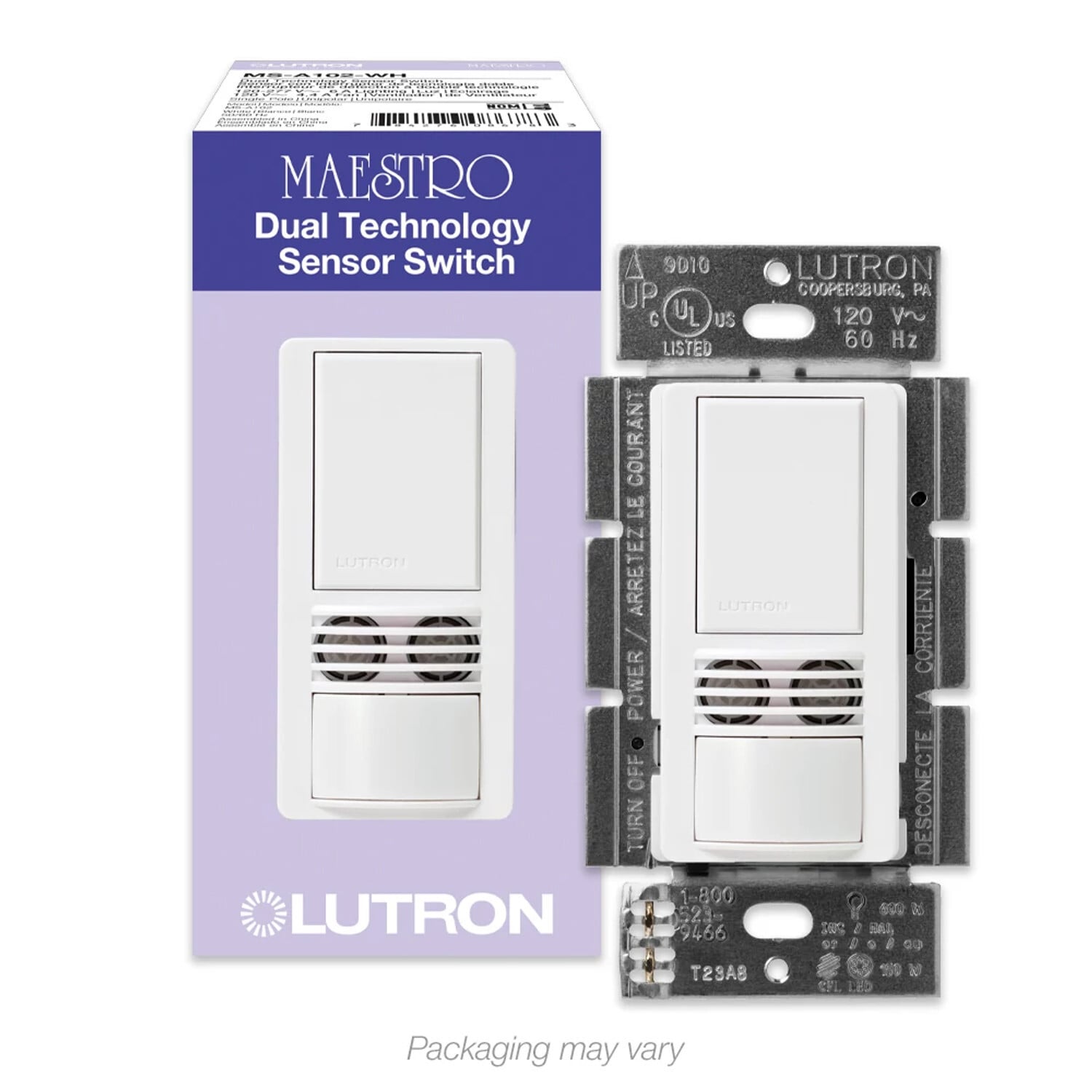 Maestro Dual Technology (Dual Tech) vacancy sensor switch, applies exclusive XCT Technology for minor and fine motion detection in white