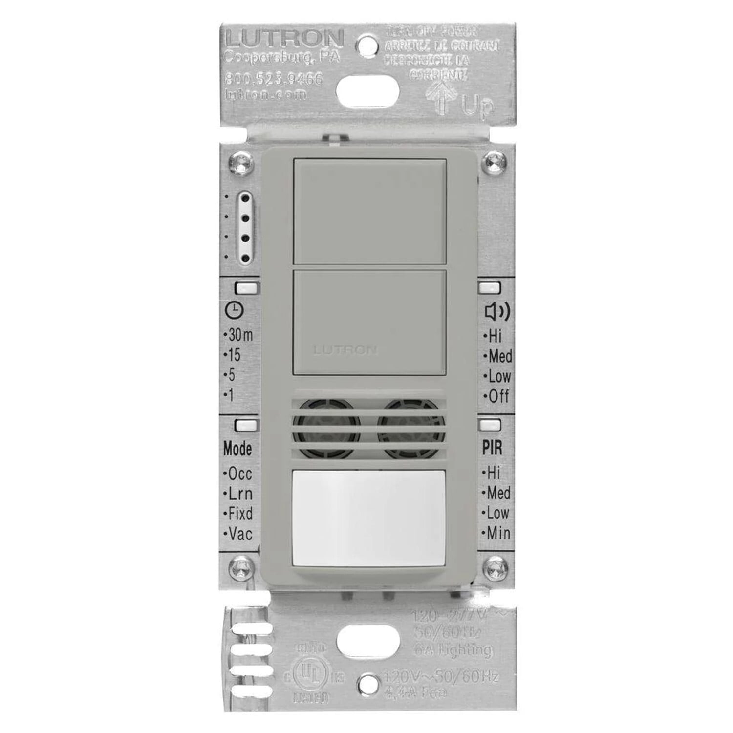 Lutron Maestro Dual-Circuit Dual-Tech Motion Sensor switch, 6A, Single-Pole, Gray