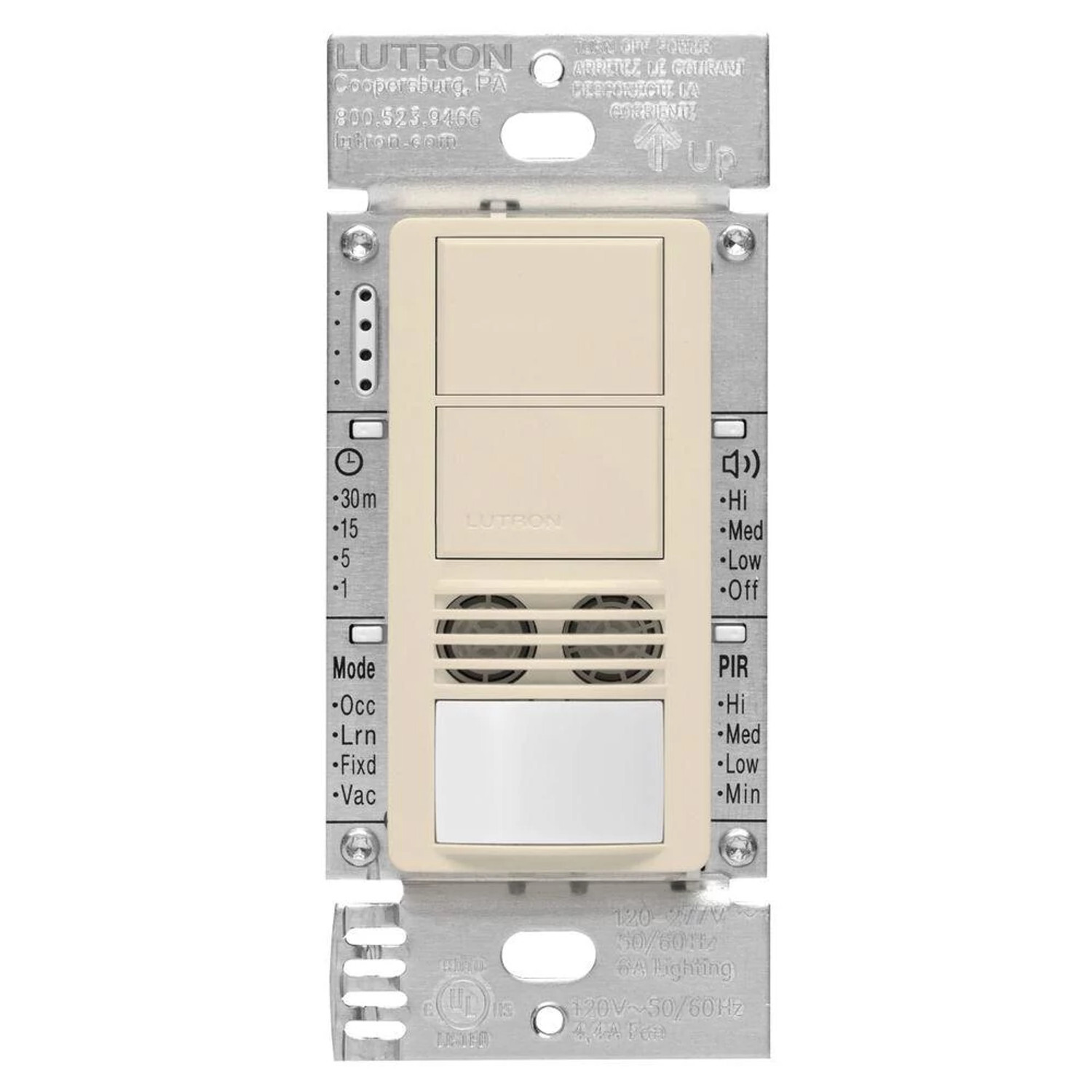 Lutron Maestro Dual-Circuit Dual-Tech Motion Sensor switch, 6A, Single-Pole, Light Almond