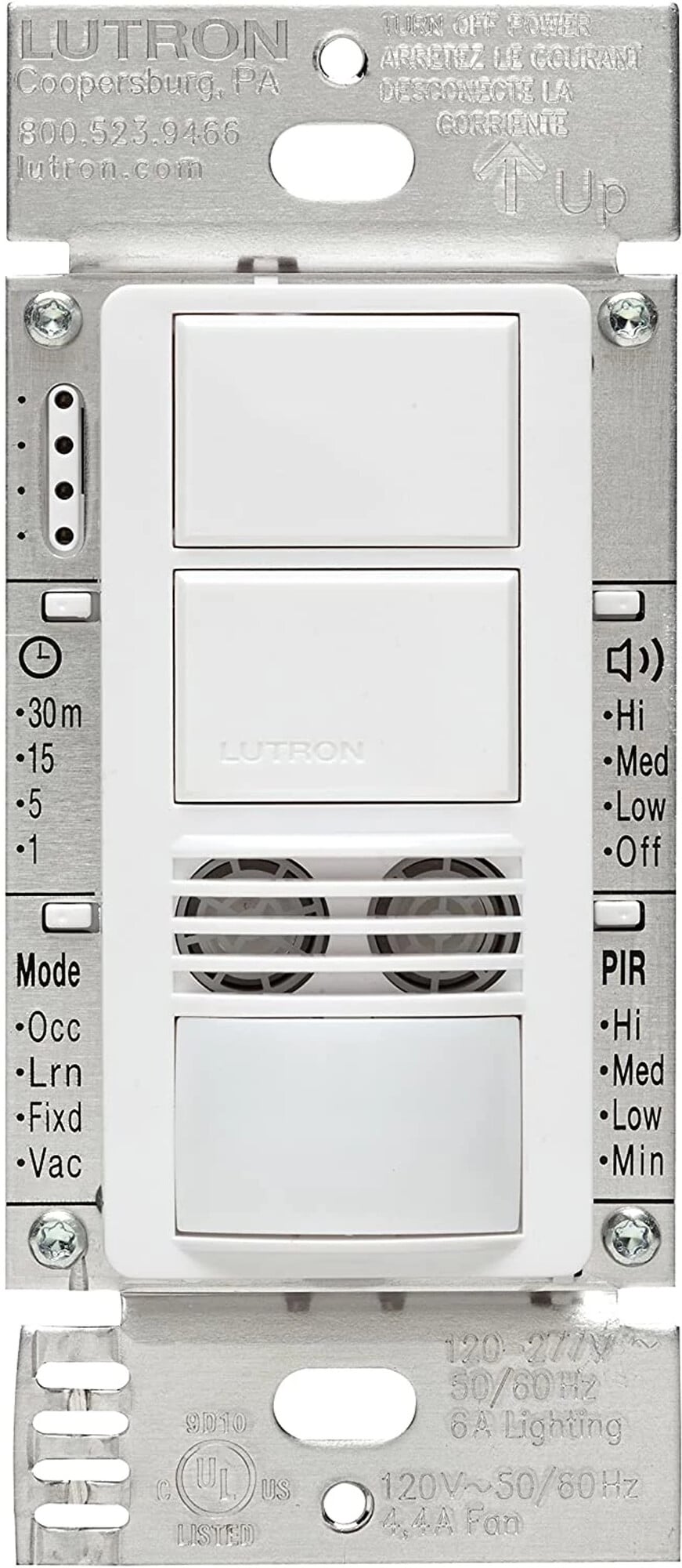 Lutron Maestro Dual-Circuit Dual-Tech Motion Sensor switch, 6A, Single-Pole, White