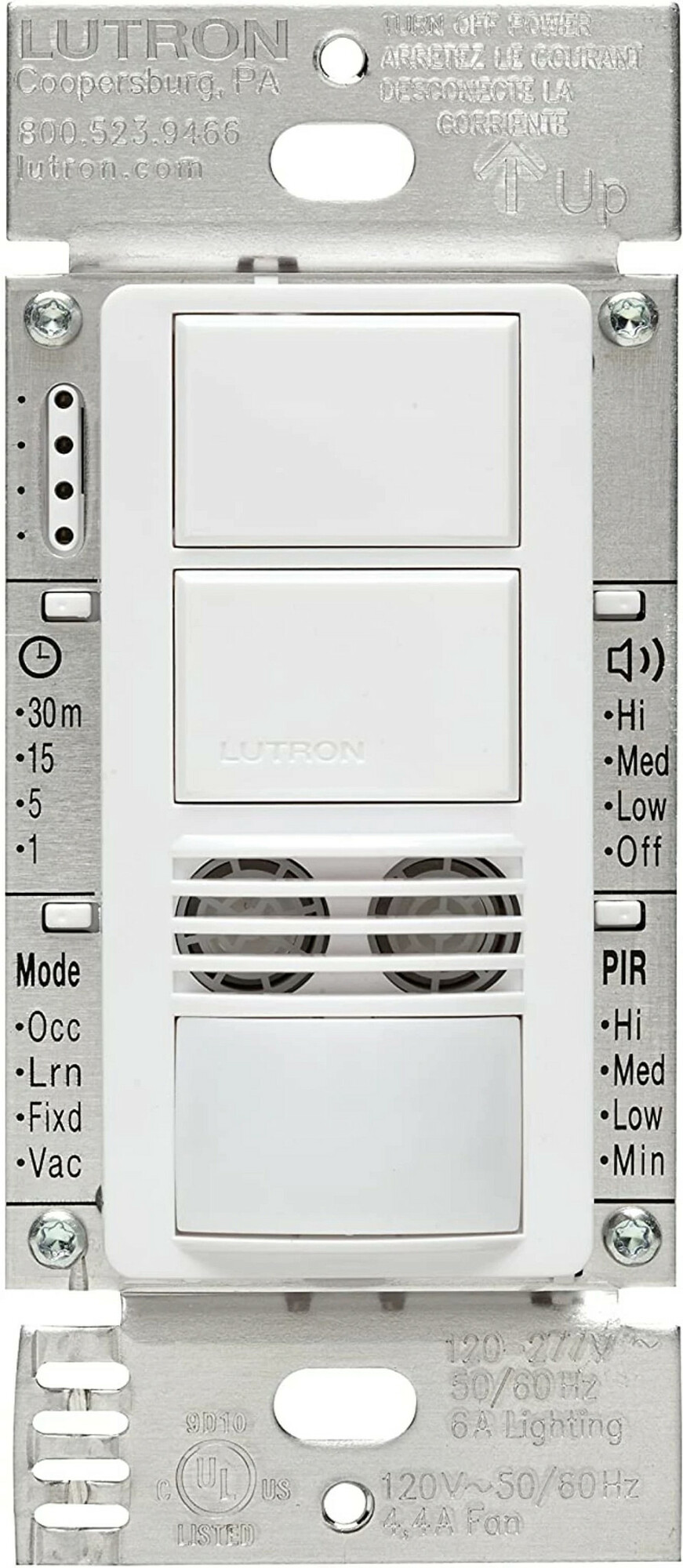 Maestro Dual Technology (Dual Tech), partial-on occupancy sensor switch, applies exclusive XCT Technology for minor and fine motion detection. Meets Title 24 requirements for multi-level lighting in white