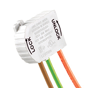 600V. 2-pole 3-wire. 90 Degree Angled Modular Wire Lead Assembly With 12 Gauge- Xhhw-2 90 Deg C. 6 Inch Stranded Wire Leads. 20a-125v Max. Ul Listed. Culus/nom Certified. Color Coded. Orange is Hot. Neutral is Brown. Ground is Green. Use Only With  Catalog M Series Modular Receptacles. - White