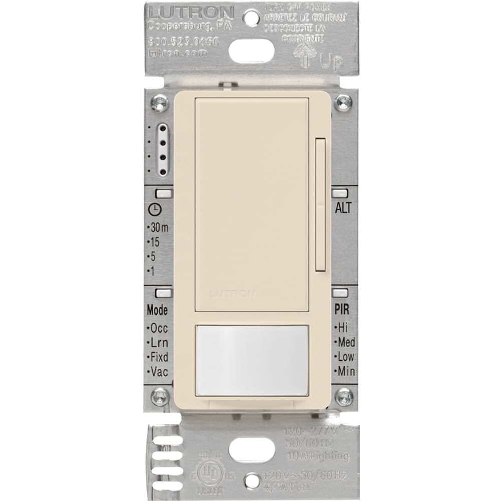 Maestro 0-10V dimmer occupancy/vacancy sensor, passive infrared, 8A fluorescent ballast or LED driver, 120-277V, in light almond