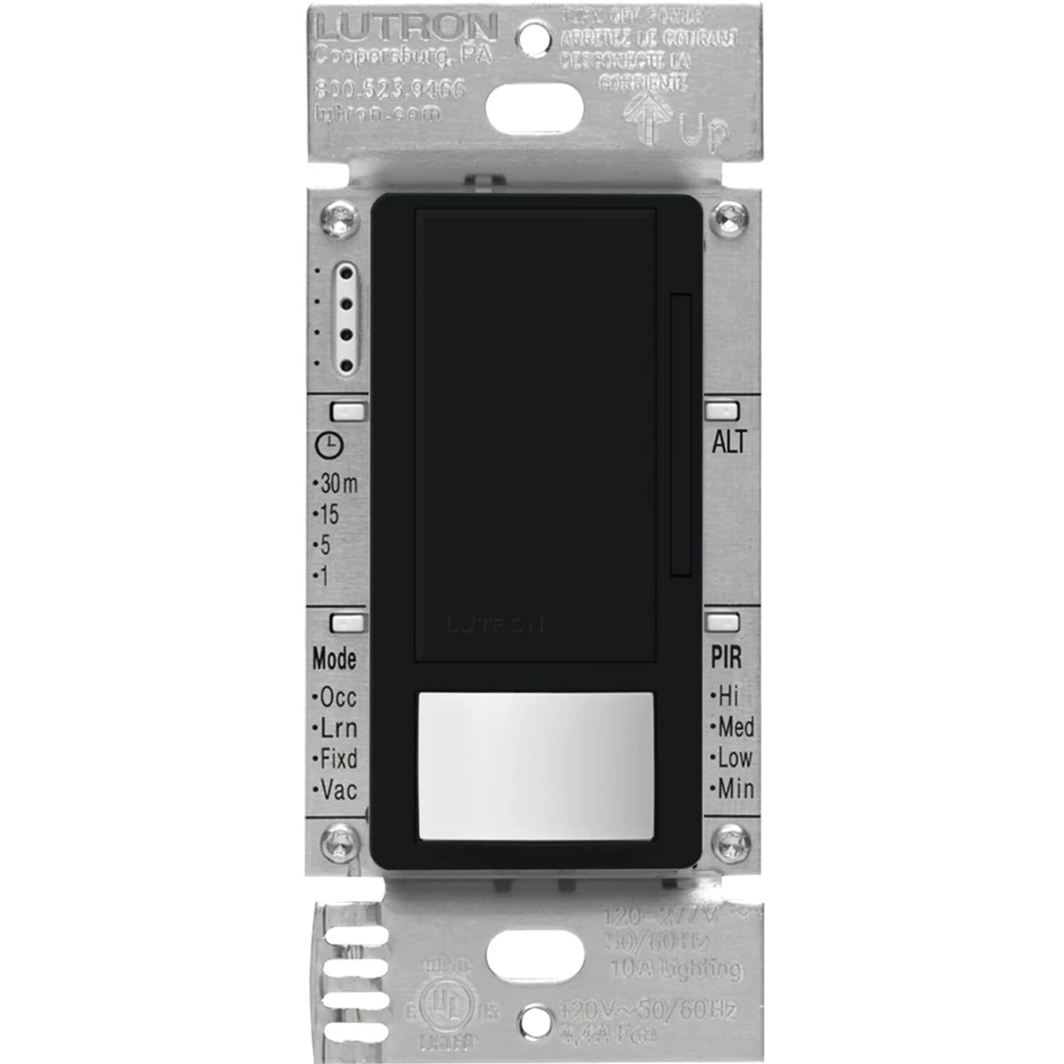 Maestro 0-10V dimmer vacancy sensor, passive infrared, 8A fluorescent ballast or LED driver, 120-277V, in midnight
