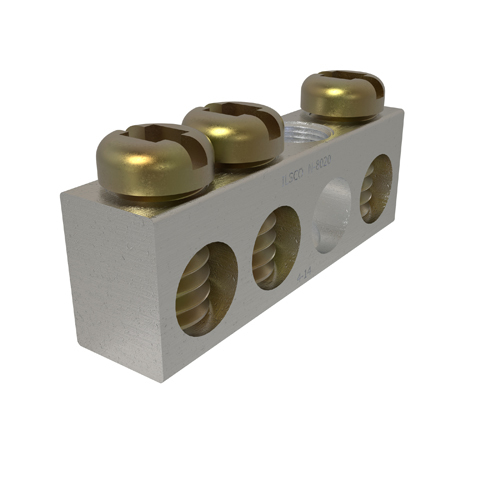 Aluminum Neutral Bar, Dual Rated, Conductor Range 4-14, 3 Ports, 1 Hole, #10 Bolt, Headed Slot Drive, UL, CSA