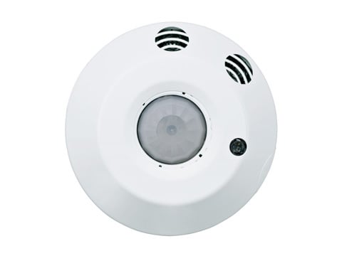 Multi-Technology PIR/Ultrasonic Occupancy Sensor. Dual Relay. Line Voltage. Ceiling Mount. 500 Sq. Ft Coverage. Self-Adjusting. 360 Degree Pattern. Commercial Grade.  - White