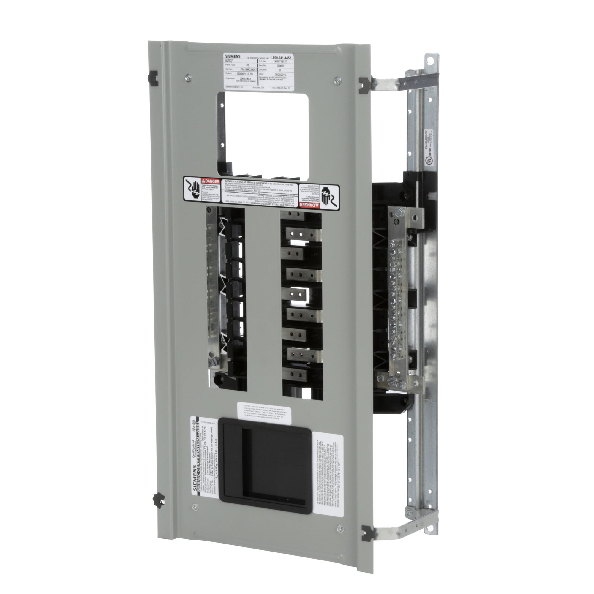  Low Voltage RP1 Unassembled Lighting Panel. Dimensions (H x W x D) IN 32.0 x 20.0 x 5.75. 1-Phase 3-Wire allows 18 circuits user selects Main Device (Lug/Breaker). Rated 120/240V (250A). Special features tin-plated aluminum main bus, subfeed space included