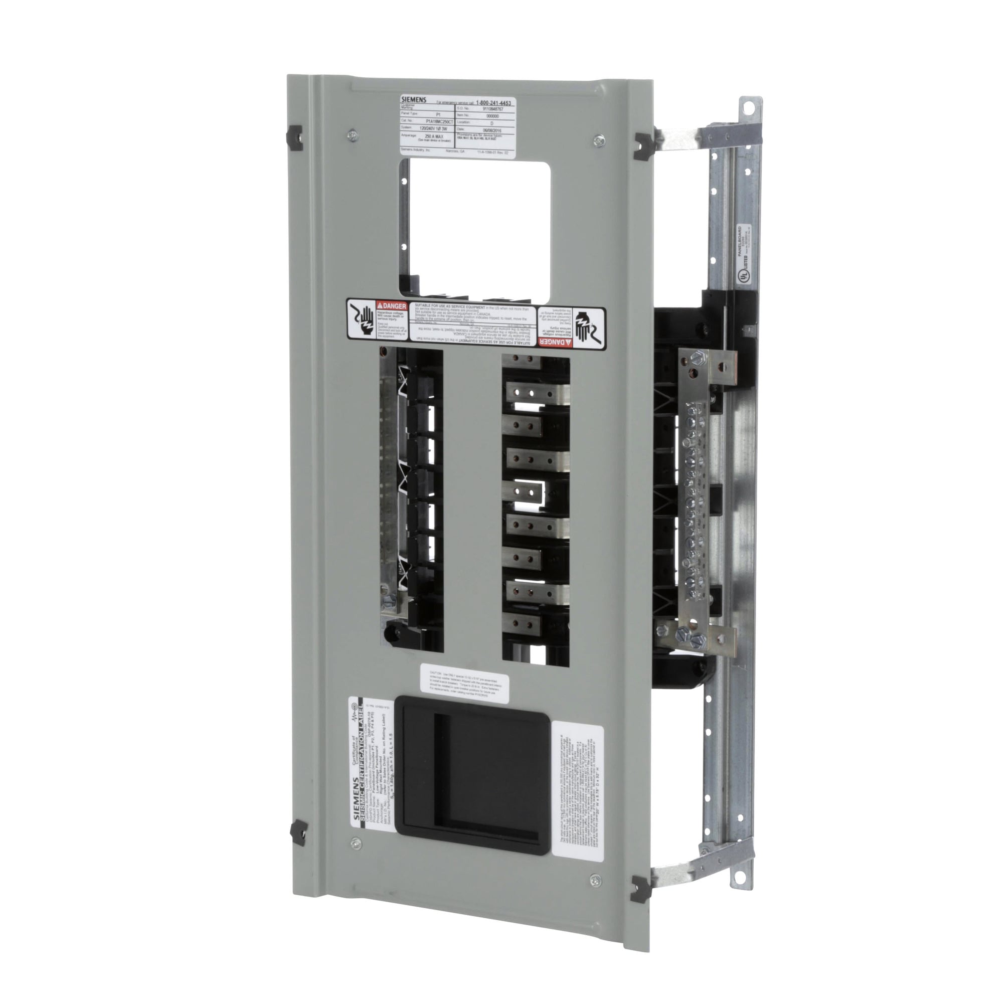  Low Voltage RP1 Unassembled Lighting Panel. Dimensions (H x W x D) IN 32.0 x 20.0 x 5.75. 1-Phase 3-Wire allows 18 circuits user selects Main Device (Lug/Breaker). Rated 120/240V (250A). Special features tin-plated copper main bus,subfeed space included