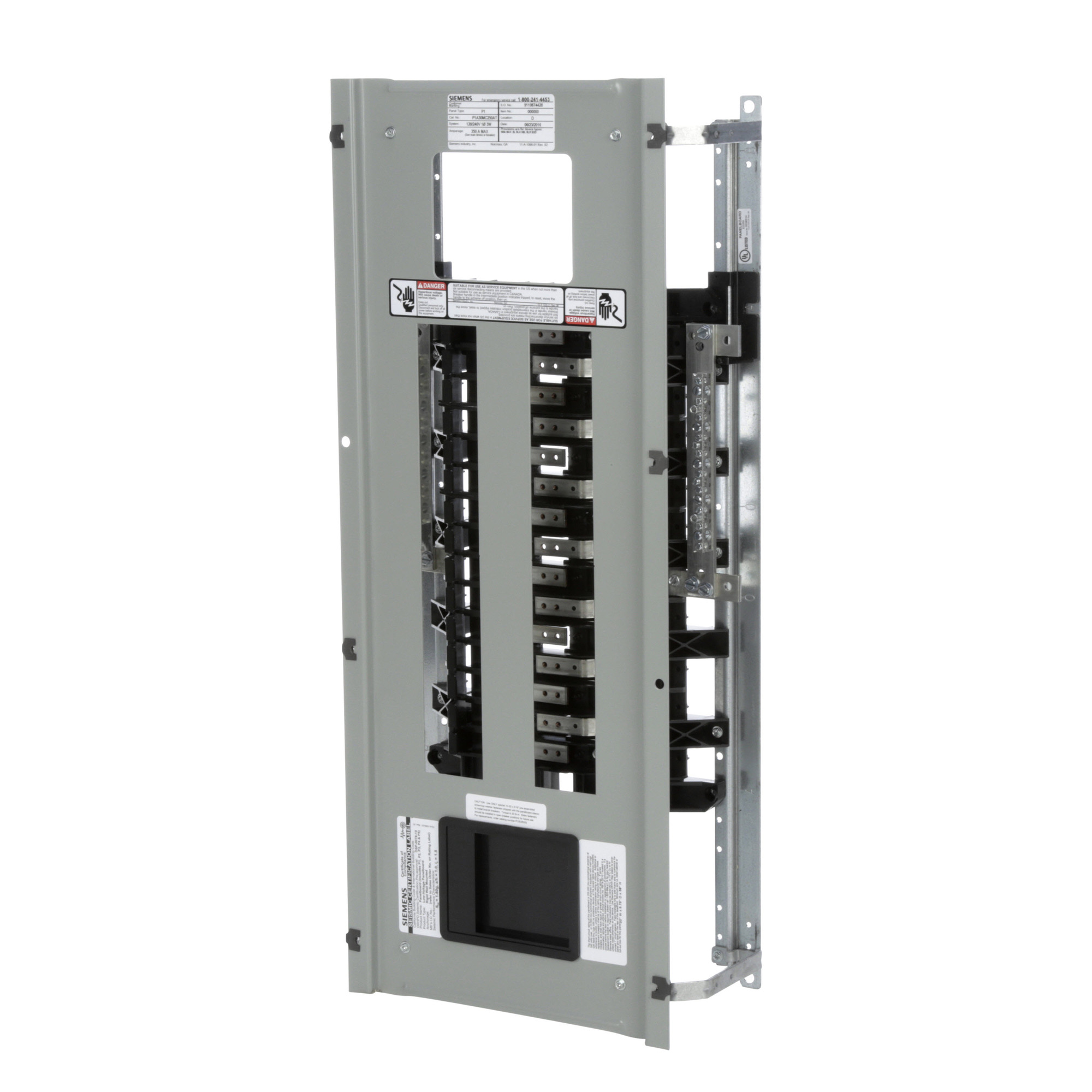  Low Voltage RP1 Unassembled Lighting Panel. Dimensions (H x W x D) IN 38.0 x 20.0 x 5.75. 1-Phase 3-Wire allows 30 circuits user selects Main Device (Lug/Breaker). Rated 120/240V (250A). Special features tin-plated aluminum main bus, subfeed space included