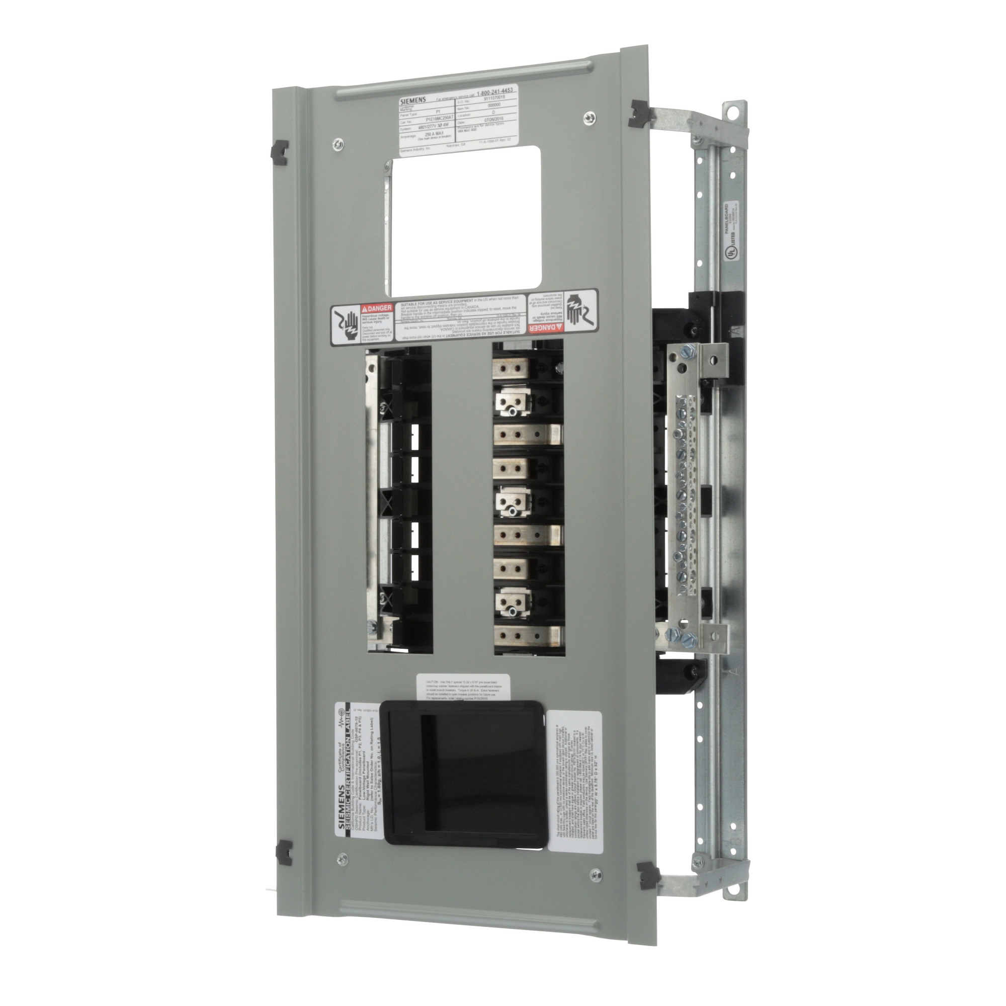  Low Voltage RP1 Unassembled Lighting Panel. Dimensions (H x W x D) IN 32.0 x 20.0 x 5.75. 3-Phase 4-Wire allows 18 circuits user selects Main Device (Lug/Breaker). Rated 480Y/277V (250A). Special features tin-plated aluminum main bus, subfeed space included