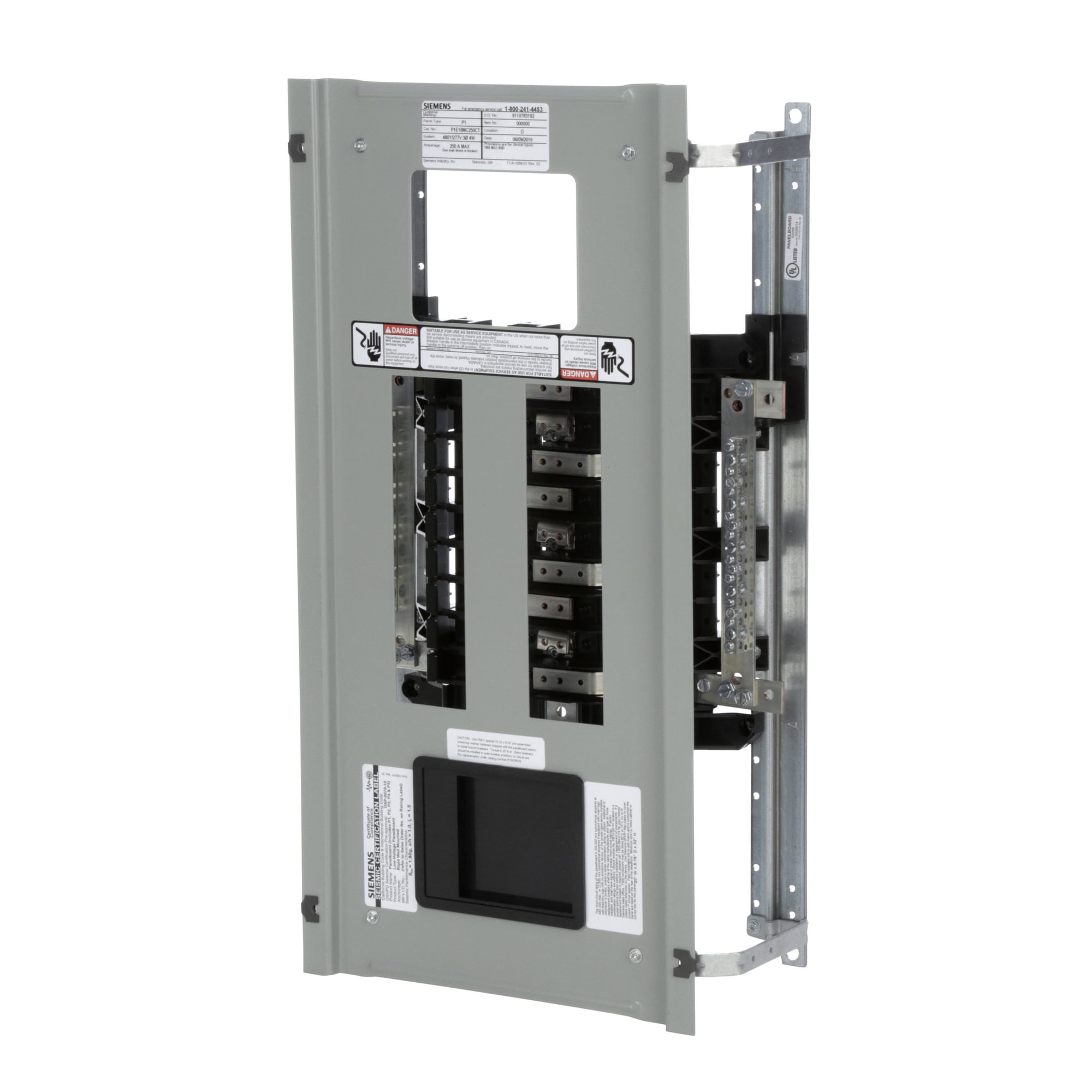  Low Voltage RP1 Unassembled Lighting Panel. Dimensions (H x W x D) IN 32.0 x 20.0 x 5.75. 3-Phase 4-Wire allows 18 circuits user selects Main Device (Lug/Breaker). Rated 480Y/277V (250A). Special features tin-plated copper main bus, subfeed space included