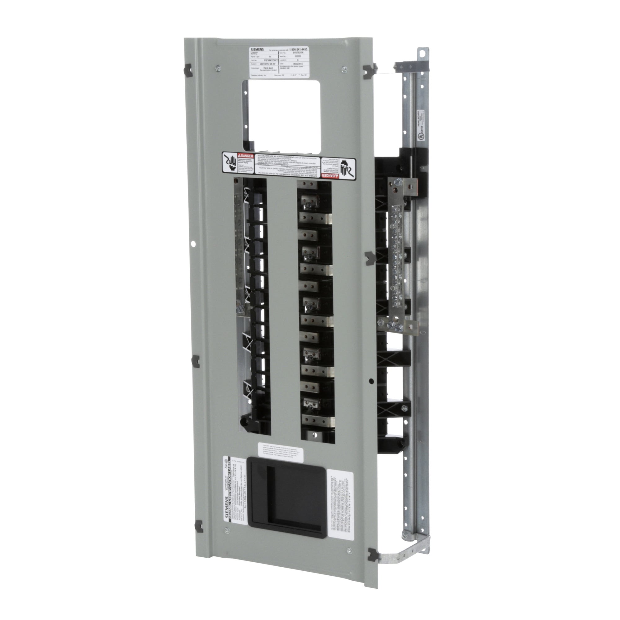  Low Voltage RP1 Unassembled Lighting Panel. Dimensions (H x W x D) IN 38.0 x 20.0 x 5.75. 3-Phase 4-Wire allows 30 circuits user selects Main Device (Lug/Breaker). Rated 480Y/277V (250A). Special features tin-plated copper main bus, subfeed space included
