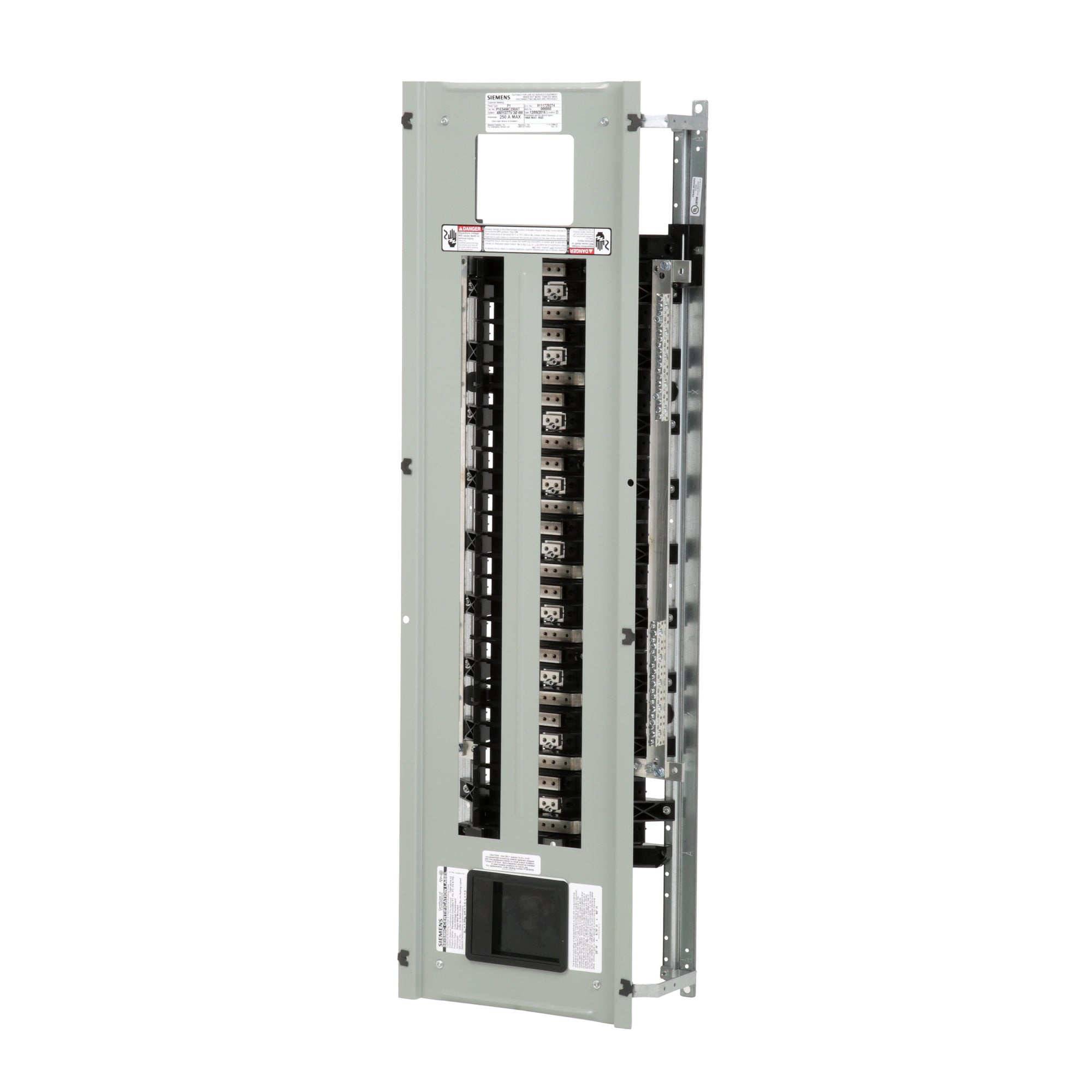 Low Voltage RP1 Unassembled Lighting Panel. Dimensions (H x W x D) IN 50.0 x 20.0 x 5.75. 3-Phase 4-Wire allows 54 circuits user selects Main Device (Lug/Breaker). Rated 480Y/277V (250A). Special features tin-plated aluminum main bus, subfeed space included