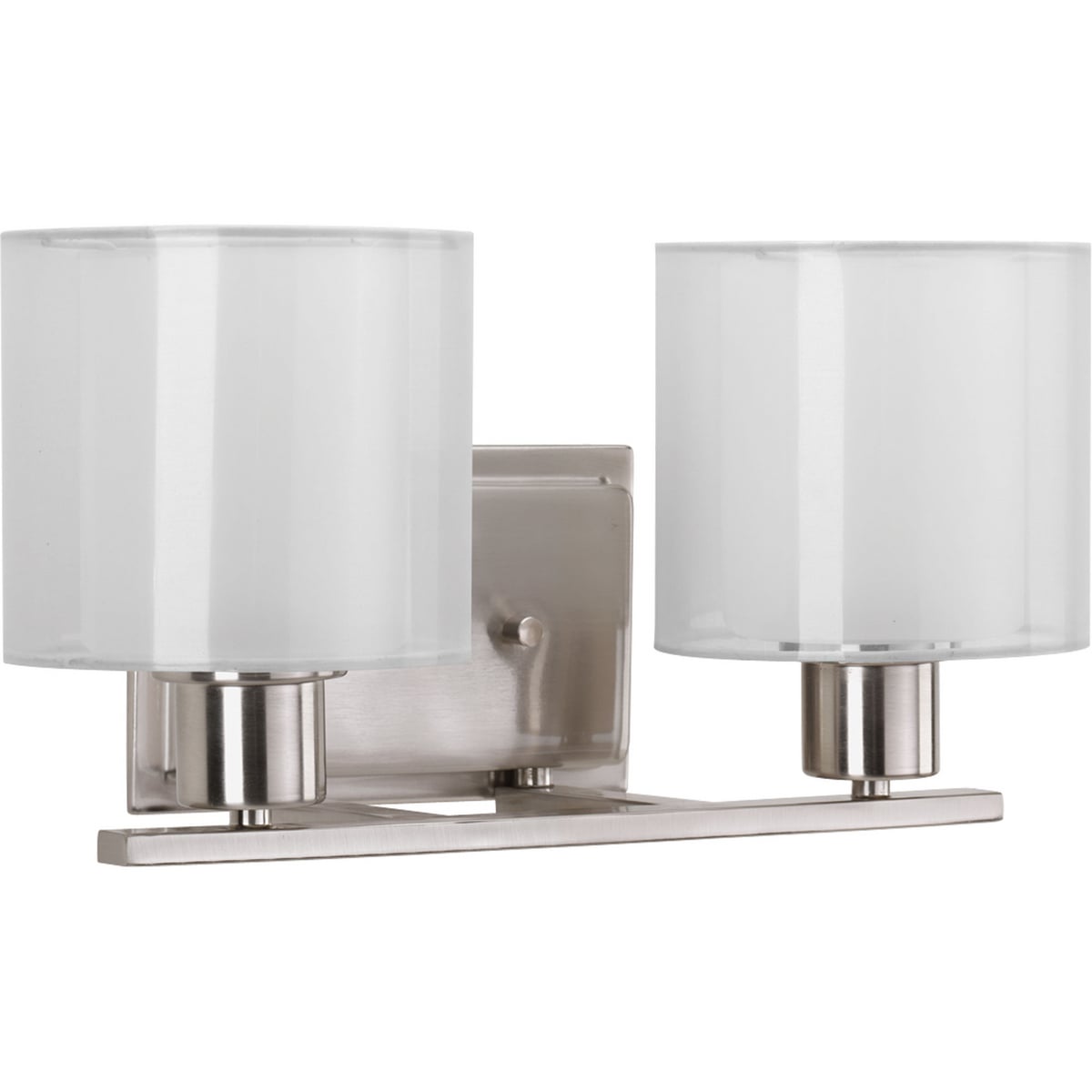 P2078-09 Invite Contemporary/Modern/Soft/Transitional Bath and Vanity Light, (2) A19 Lamp, 120 V AC, Brushed Nickel Plated Housing
