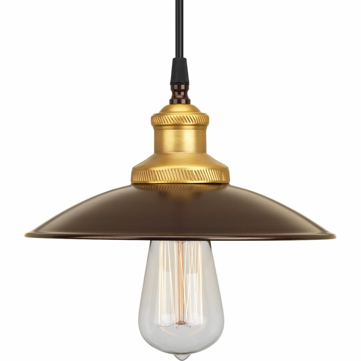 Pendants have the power to change a look of a room instantly. Today, they can be seen in bath and vanity areas, kitchens and foyers - and as singles or in groups of two or more. With Archives' pendants and wall sconce, carefully crafted details and special accents achieve a vintage electric feel. One-light mini-pendant with black cloth cord and natural brass accents.