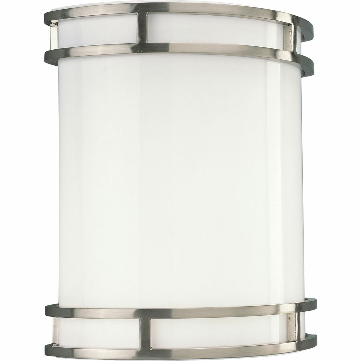 LED Wall Sconce with a white acrylic diffuser, replaceable LED module, and a decorative Brushed Nickel trim.