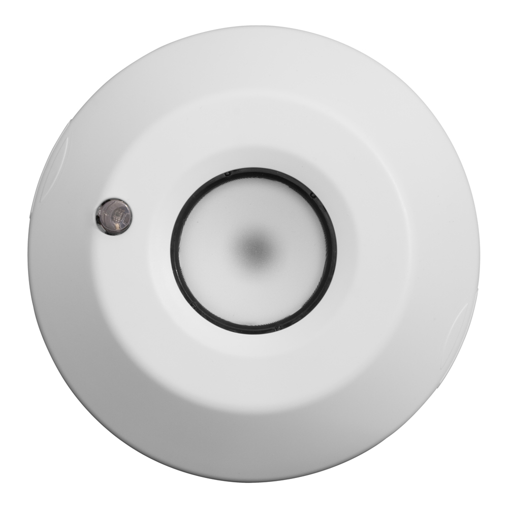 Line Voltage Ceiling Mount Photocell. Low profile 2 Zone. Two 1-10VDC sinking control signal and Two relay rated 120-277VAC 50/60Hz. Includes One configurable manual switch or BMS/Load Shed input and emergency.
