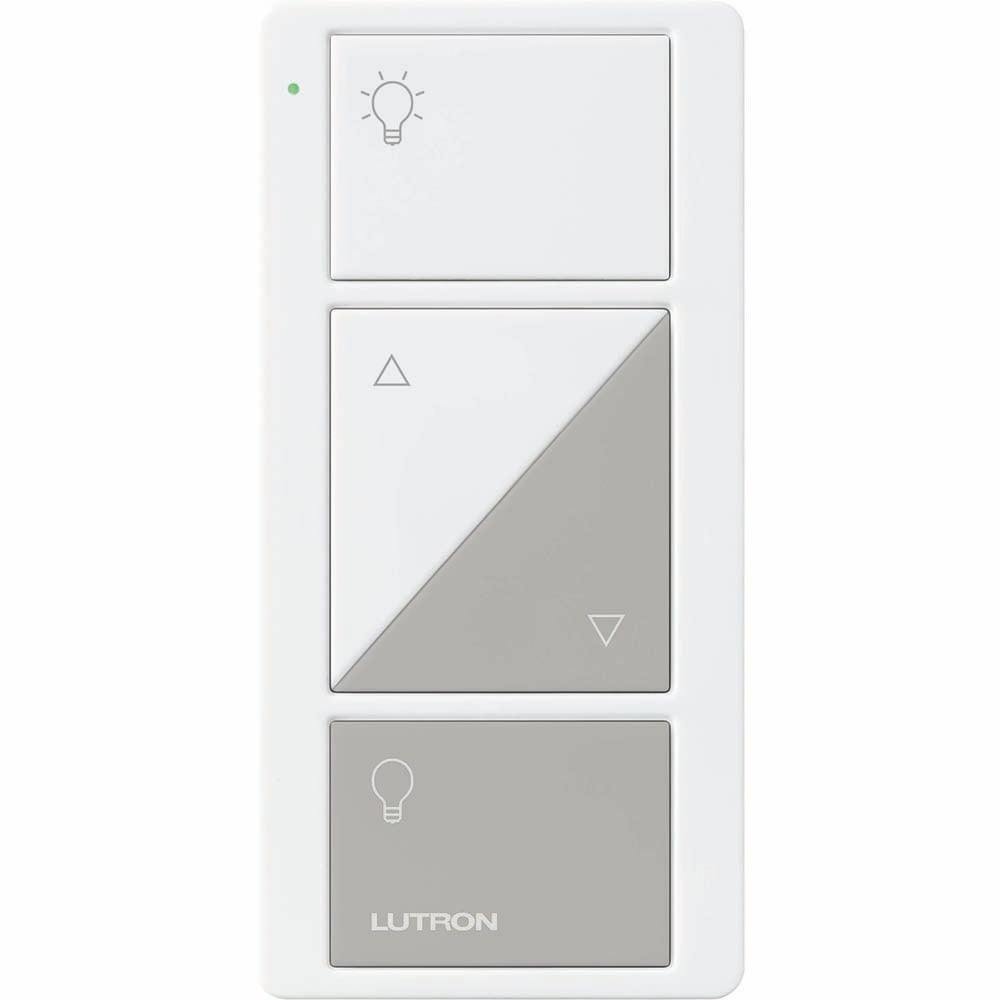 PJ2-2BRL-GWG-L01 2-Button Pico Smart Remote with Raise/Lower and Light Icons, White/Gray