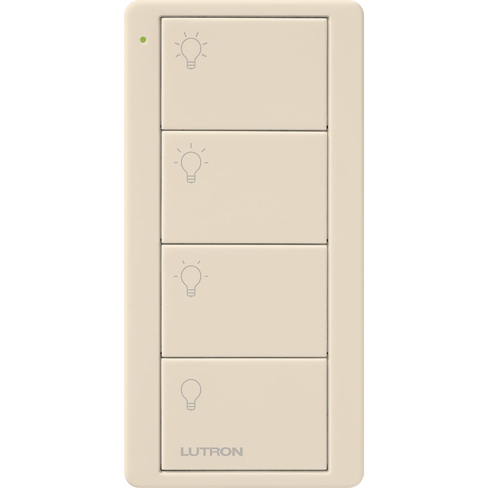 Pico Wireless Control, 4-button, 434 MHz, scene control of lights, standard engraving, in light almond