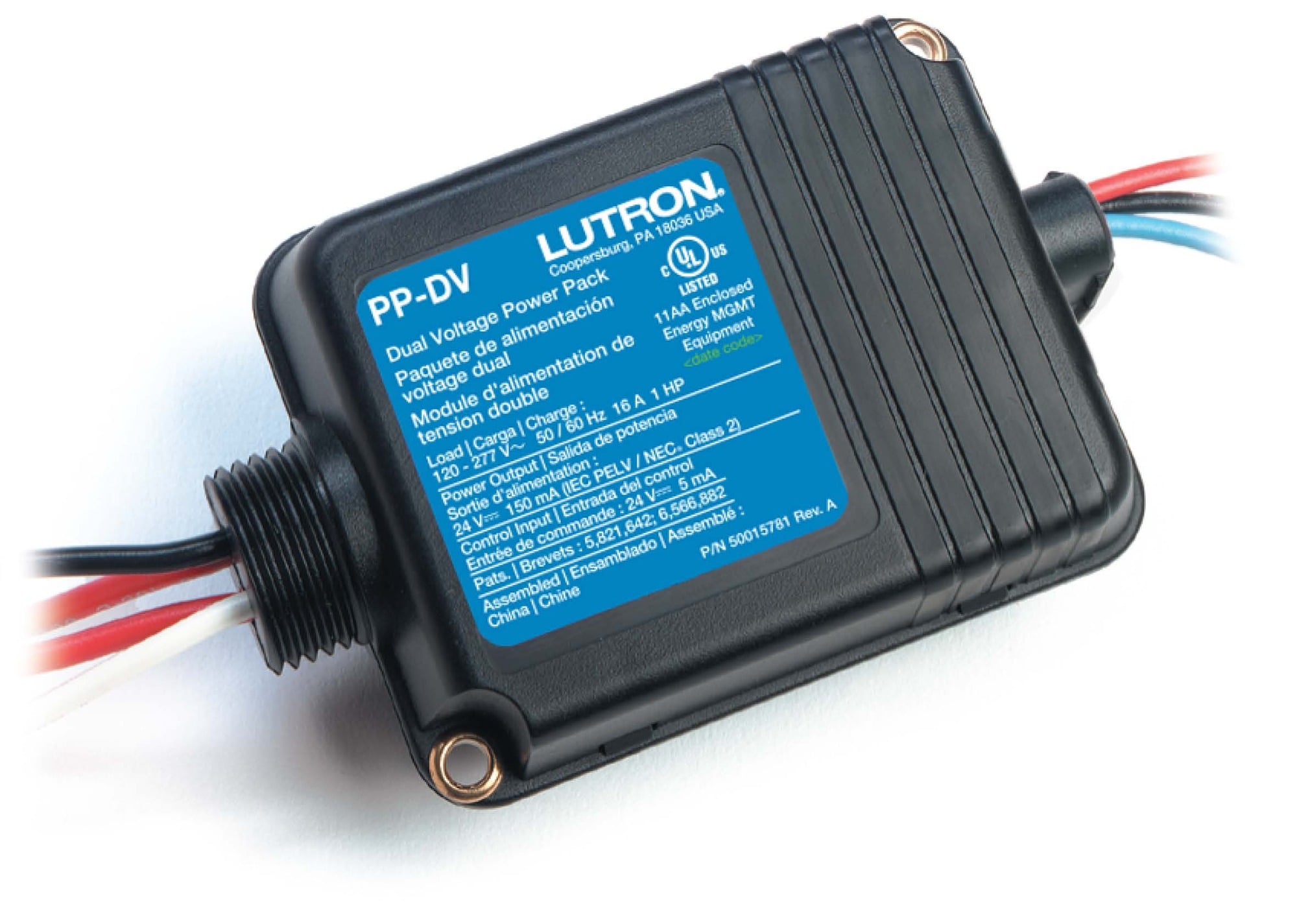 Lutron manual on dual voltage power pack, 120-277V, relay contact rating 16A lighting/1 HP motor
