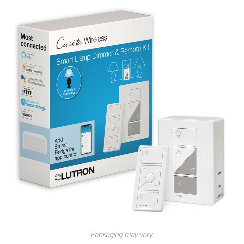 Lutron Caseta Wireless Single-Pole/3-Way Smart Lighting Lamp Dimmer and Remote Kit, White