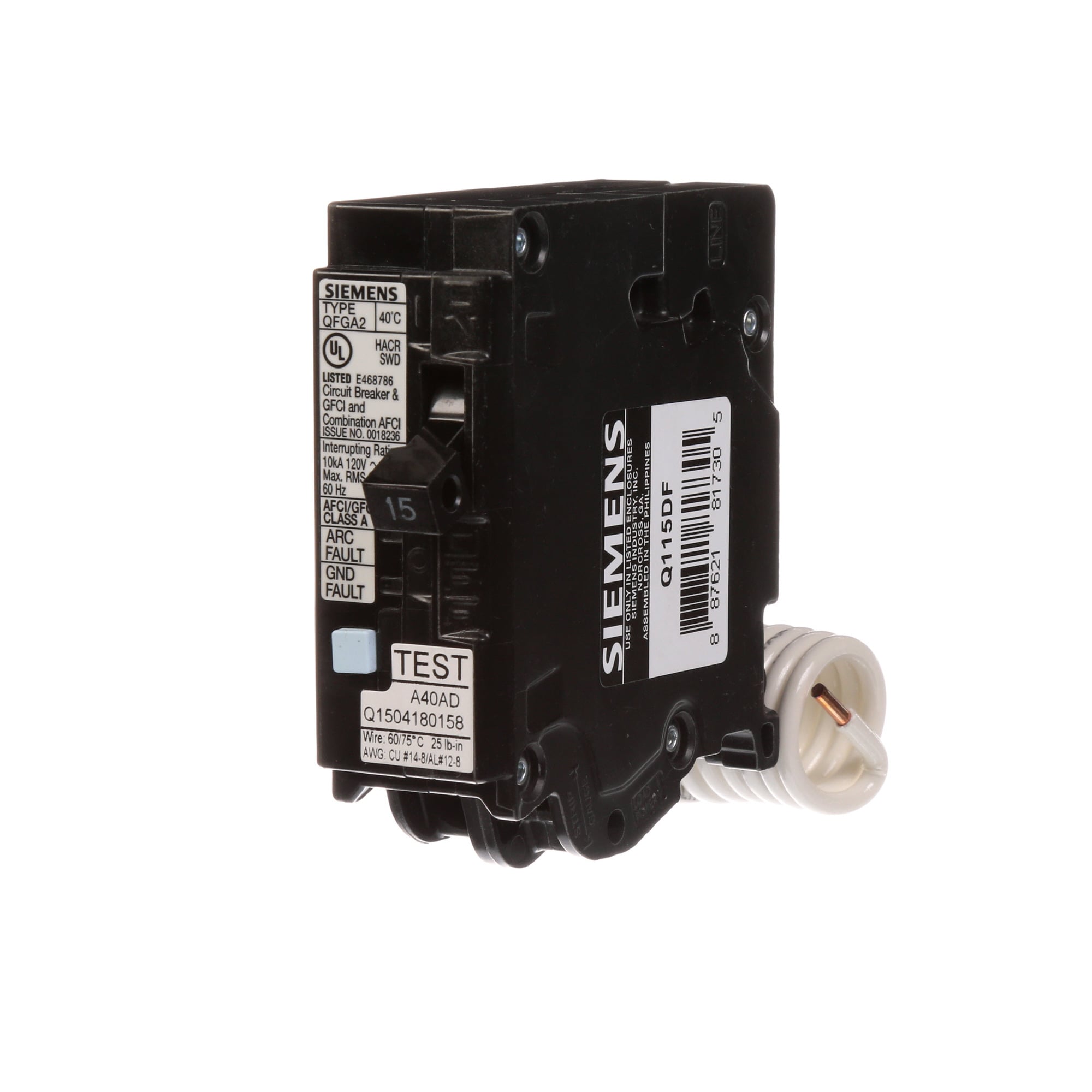 BRKR AFCI/GFCI 15A 1P 120V 10K Plug-in