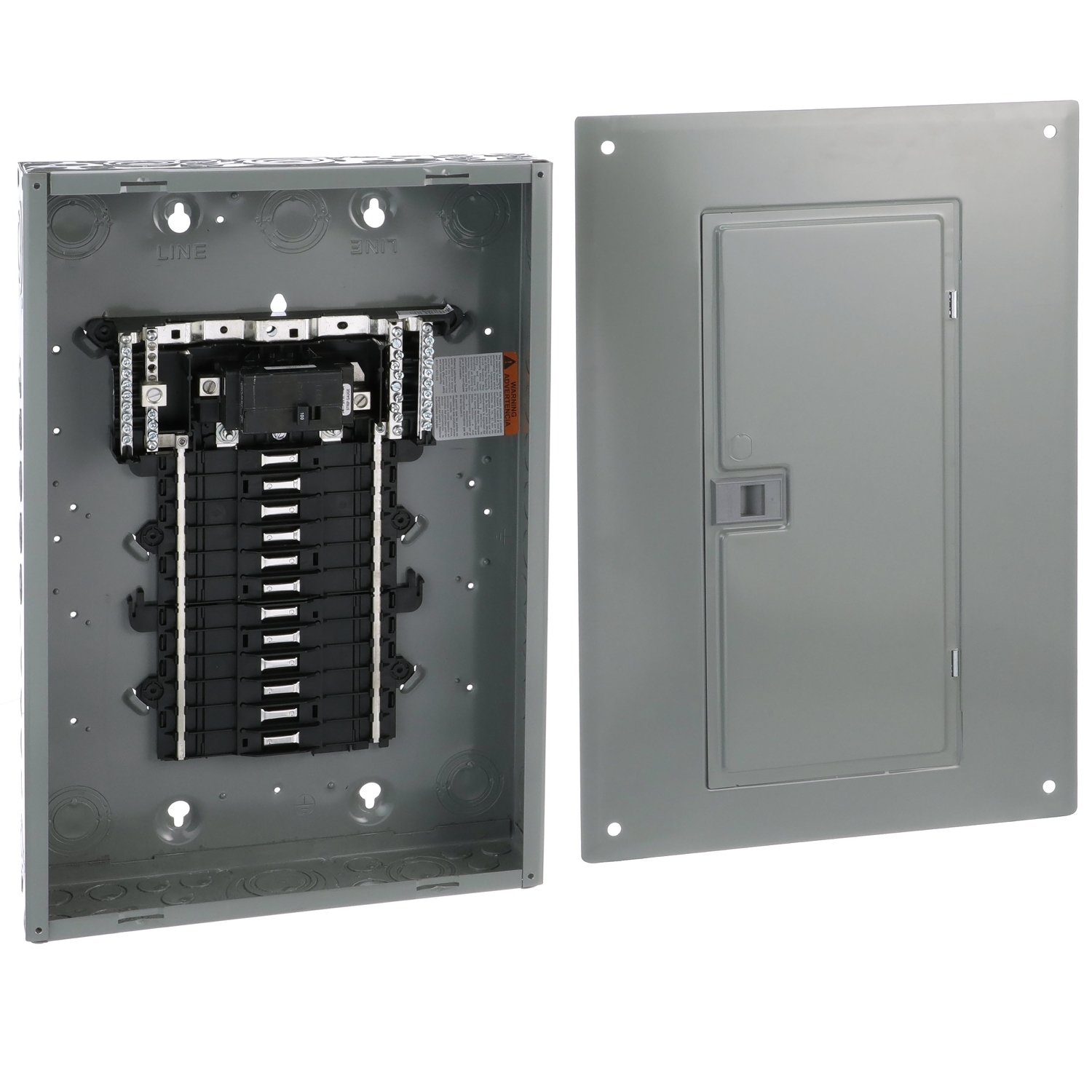 Load center, QO, 1 phase, 24 spaces, 34 circuits, 100A convertible main breaker, PoN, NEMA1, combo cover