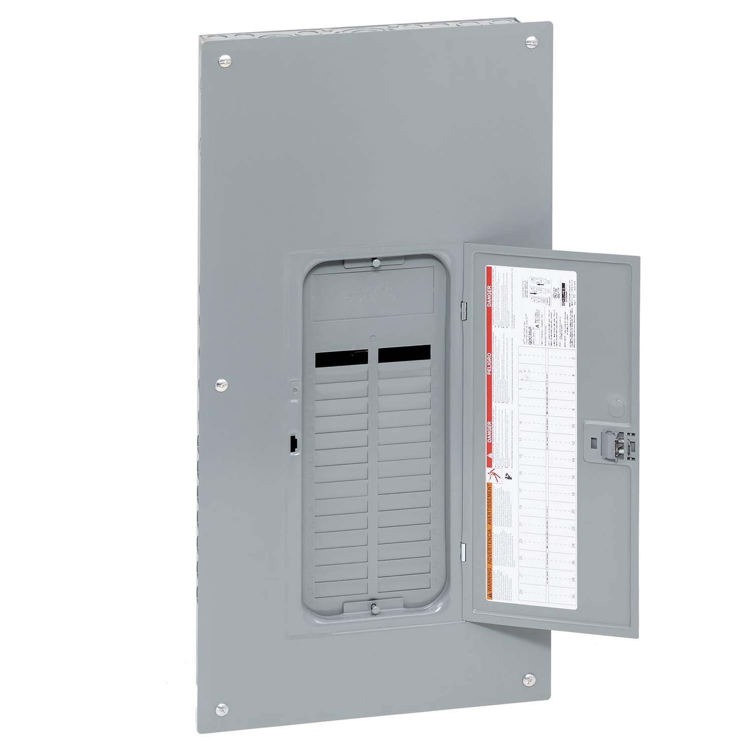 Load center, QO, 1 phase, 30 spaces, 40 circuits, 200A convertible main lugs, PoN, NEMA1, gnd bar, combo cover