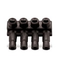Aluminum Flood-Seal Multi-Port Santoprene Insulated Bus Connector - RXL 350 Series, Cable Range #12-350 kcmil, 5.8 X 4.0 X 2.63 inch, outlets 4,  Oxide Inhibitor. Includes Cable Adapters, Plugs, Caps, Screws.