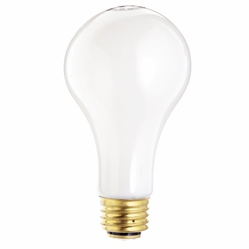 Incandescent 3-Way Lamp, Designation: 50/150A21/W, 120 V, 50/100/150 WTT, A21 Shape, E26 Medium Base, White, CC-2V/C-9 Filament, 2500 HR, 5-5/16 IN Length, 2-5/8 IN Diameter