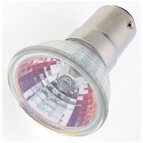 Halogen MR Lamp, Designation: 35MR11/SP/DC, 12 V, 35 WTT, MR11 Shape, BA15d DC Bay Base, C-6 Filament, 2000 HR, 12 DEG Beam Angle, 1-5/8 IN Length, 1-3/8 IN Diameter, Lumens: 2550 CP Center Beam