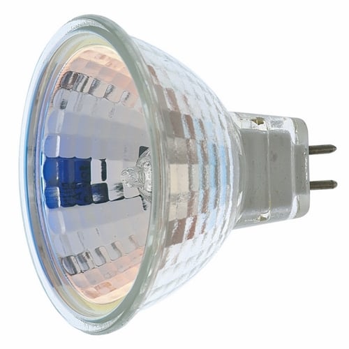Halogen MR Lamp, Designation: 50MR16/NFL, 12 V, 50 WTT, MR16 Shape, GU5.3/GX5.3 Miniature 2 Pin Round Base, C-6 Filament, 2000 HR, 18 DEG Beam Angle, 1-7/8 IN Length, 2 IN Diameter, Lumens: 4400 CP Center Beam