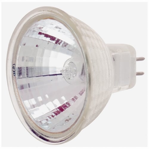 Halogen MR Lamp, Designation: 20MR16/FL/120V, 120 V, 20 WTT, MR16 Shape, GU5.3/GX5.3 Miniature 2 Pin Round Base, CC-8 Filament, 2000 HR, 36 DEG Beam Angle, 1-7/8 IN Length, 2 IN Diameter, Lumens: 220 CP Center Beam
