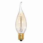 Incandescent Vintage Lamp, Designation: 25CFC/7S/120V/Vintage, 120 V, 25 WTT, CA8 Shape, E12 Candelabra Base, Clear, Deco Carbon Filament, 3000 HR, Lumens: 45 LM Initial, 5 IN Length, 1 IN Diameter