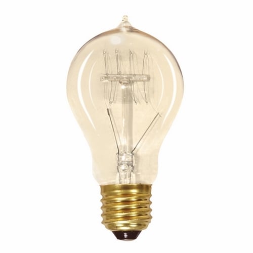Incandescent Vintage Lamp, Designation: 60A19/CL/120V/Vintage, 120 V, 60 WTT, A19 Shape, E26 Medium Base, Clear, Quad Loop Filament, 3000 HR, Lumens: 240 LM Initial, 4-1/2 IN Length, 2-3/8 IN Diameter