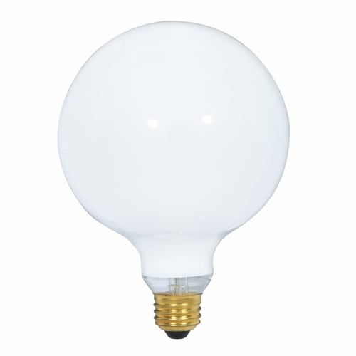 Incandescent Globe Lamp, Designation: 60G40/W, 120 V, 60 WTT, G40 Shape, E26 Medium Base, Gloss White, C-9 Filament, 4000 HR, Lumens: 550 LM Initial, 6-3/4 IN Length, 5 IN Diameter