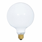 Incandescent Globe Lamp, Designation: 60G40/W, 120 V, 60 WTT, G40 Shape, E26 Medium Base, Gloss White, C-9 Filament, 4000 HR, Lumens: 550 LM Initial, 6-3/4 IN Length, 5 IN Diameter