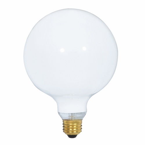 Incandescent Globe Lamp, Designation: 150G40/W, 120 V, 150 WTT, G40 Shape, E26 Medium Base, Gloss White, C-9 Filament, 4000 HR, Lumens: 1550 LM Initial, 6-3/4 IN Length, 5 IN Diameter