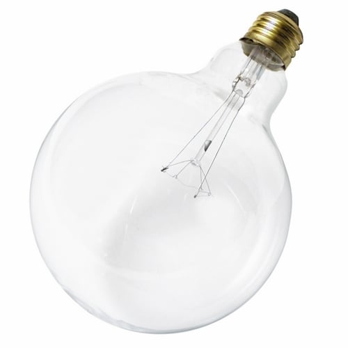 Incandescent Globe Lamp, Designation: 25G40, 120 V, 25 WTT, G40 Shape, E26 Medium Base, Clear, C-9 Filament, 4000 HR, Lumens: 120 LM Initial, 6-3/4 IN Length, 5 IN Diameter