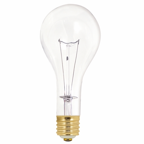 Incandescent General Service Commercial Lamp, Designation: 500PS35/CL, 130 V, 500 WTT, PS35 Shape, E39 Mogul Base, Clear, CC-8 Filament, 5000 HR, Lumens: 8000 LM Initial, 9-3/8 IN Length, 4-3/8 IN Diameter