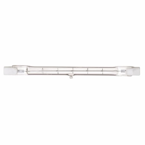 Halogen Double Ended Halogen Lamp, Designation: 100T3Q/CL, 120 V, 100 WTT, T3 Shape, R7s Double Ended Base, Clear, C-8 Filament, 1500 HR, Lumens: 1650 LM Initial, 4-11/16 IN Length, 3/8 IN Diameter