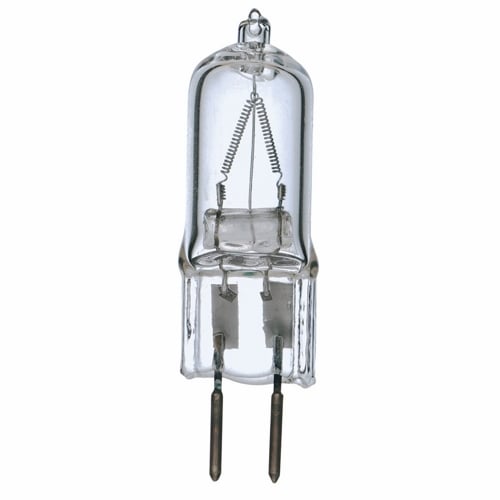 Halogen Bi Pin Lamp, Designation: 50T4/CL, 120 V, 50 WTT, T4 Shape, GY6.35 Bi Pin GY6.35 Base, Clear, CC-2V Filament, 2000 HR, Lumens: 750 LM Initial, 1-31/32 IN Length, 1/2 IN Diameter