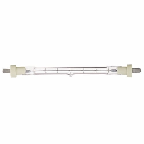Halogen Double Ended Halogen Lamp, Designation: 300T3Q/CL, 120 V, 300 WTT, T3 Shape, Flat Blade Blade Base, Clear, C-8 Filament, 1500 HR, Lumens: 5300 LM Initial, 5-13/16 IN Length, 3/8 IN Diameter