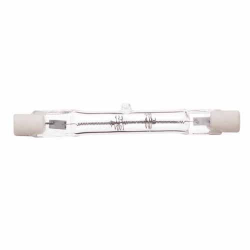 Halogen Double Ended Halogen Lamp, Designation: 250T3Q/CL, 120 V, 250 WTT, T3 Shape, R7s Double Ended Base, Clear, C-8 Filament, 1500 HR, Lumens: 4500 LM Initial, 3000 DEG K Color Temperature, Warm White 3-1/8 IN Length, 3/8 IN Diameter