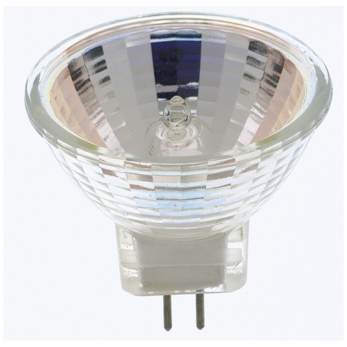 Halogen MR Lamp, Designation: 5MR11/NSP, 12 V, 5 WTT, MR11 Shape, GZ4 Sub Minature 2 Pin Base, C-6 Filament, 2000 HR, 9 DEG Beam Angle, 1-1/4 IN Length, 1-3/8 IN Diameter, Lumens: 130 CP Center Beam