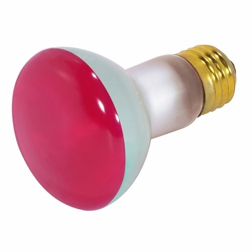 Incandescent Reflector Lamp, Designation: 50R20/R, 130 V, 50 WTT, R20 Shape, E26 Medium Base, Red, CC-9 Filament, 2000 HR, 4 IN Length, 2-1/2 IN Diameter