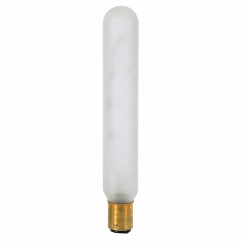 Incandescent Tubular Lamp, Designation: 25T6 1/2/DC/F, 130 V, 25 WTT, T6 1/2 Shape, BA15d DC Bay Base, Frosted, C-8 Filament, 1500 HR, Lumens: 170 LM Initial, 5-3/8 IN Length, 13/16 IN Diameter